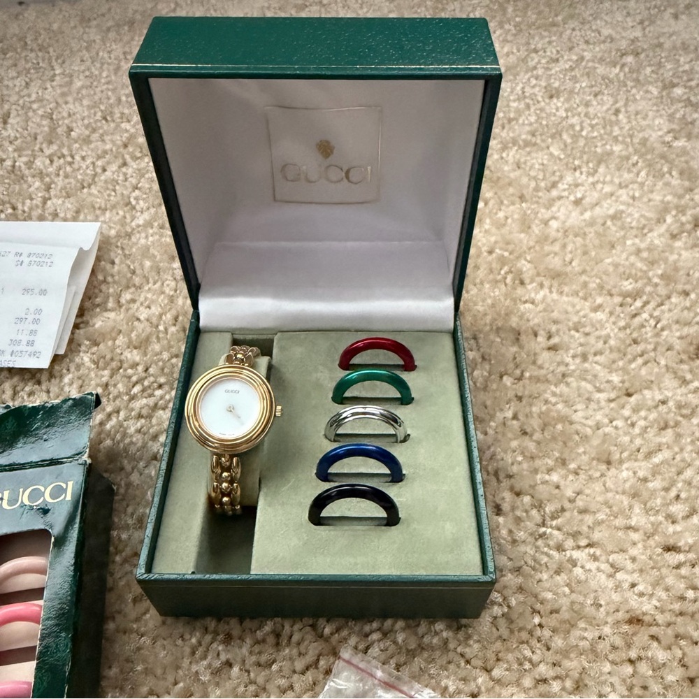 Gucci Vintage Gold Plated Change Bezel Watch FULL SET Mint Working - Picture 3 of 16